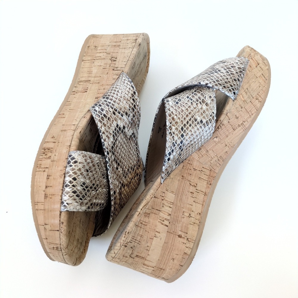Donald J Pliner Savee Wedge Sandals Snakeskin Cork Platform Slides 11M Neutral - Picture 7 of 8